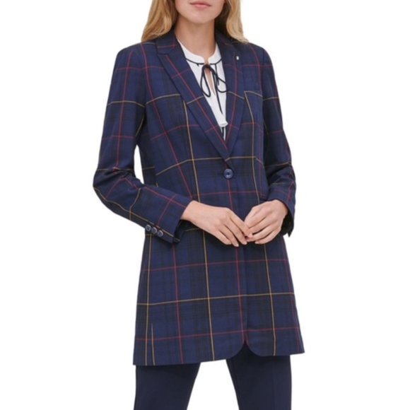 NWT Tommy Hilfiger Plaid Longline Blazer - Picture 1 of 8